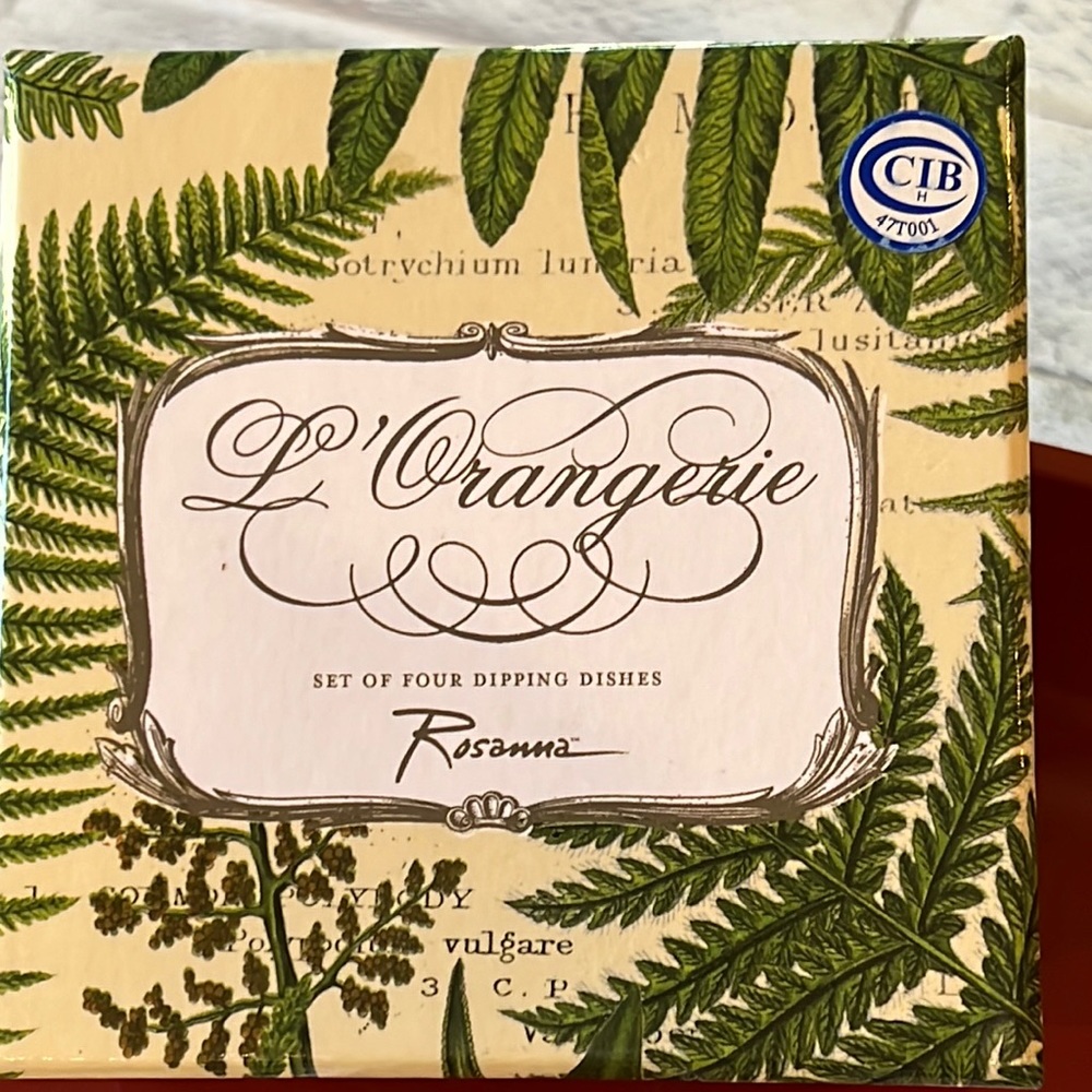 L’ORANGERIE  BOTANICAL PRINT SET OF FOUR DIPPING DISHES!! NWOT